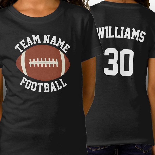 Custom Football Team, Player & Number Girls Sport T-Shirt (Girls football team shirts with custom team name, player name and jersey number.)