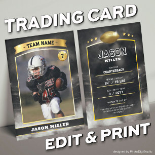 Custom Football Trading Card Black Gold Stadium Telefonnummerkarte