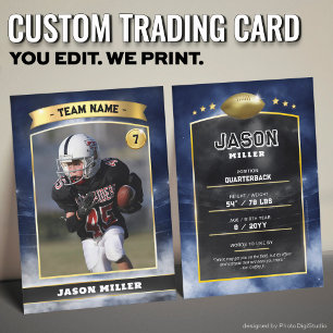 Custom Football Trading Card Blue Gold Stadium Telefonnummerkarte