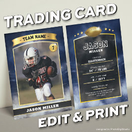 Custom Football Trading Card Blue Gold Stadium Telefonnummerkarte