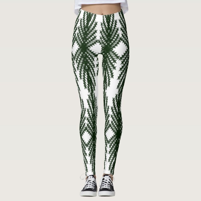 Custom Forest Green Pine Tree Abstract Pattern Leggings (Vorderseite)
