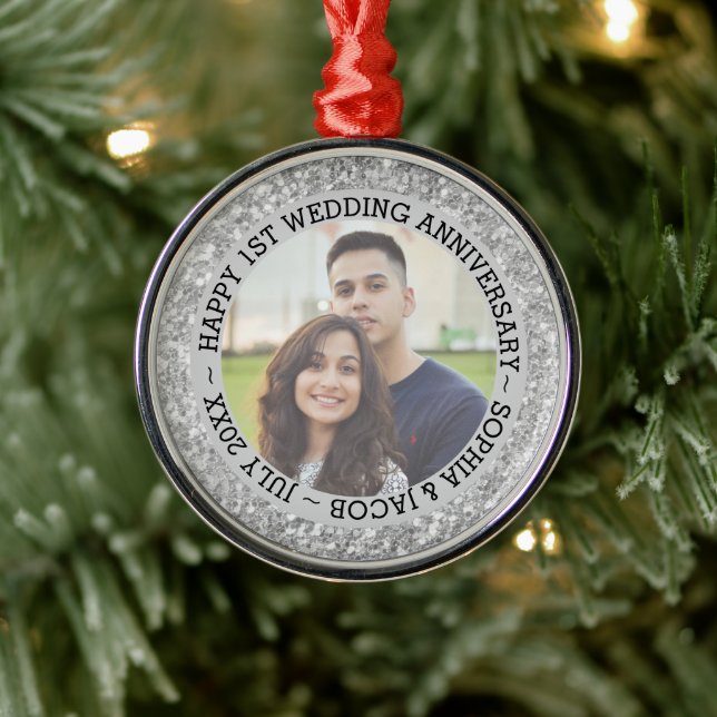 Custom Foto 1. Hochzeitstag Ornament Aus Metall (Baum)