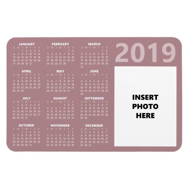 Custom Foto 2019 Calendar Magnet - Dusty Rose (Horizontal)