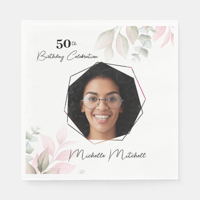 Custom Foto 50. Geburtstag Blumenpapier Napkin Serviette (Vorderseite)