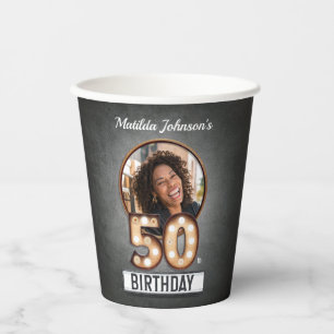 Custom Foto 50. Geburtstag Marquee Glamour Broadwa Pappbecher