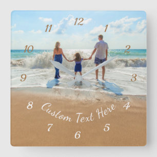 Custom Foto and Text Wall Clock - Family Design Quadratische Wanduhr