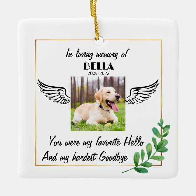 Custom Foto Angel Dog Memorial Gefälliges Beileid Keramikornament (Vorderseite)
