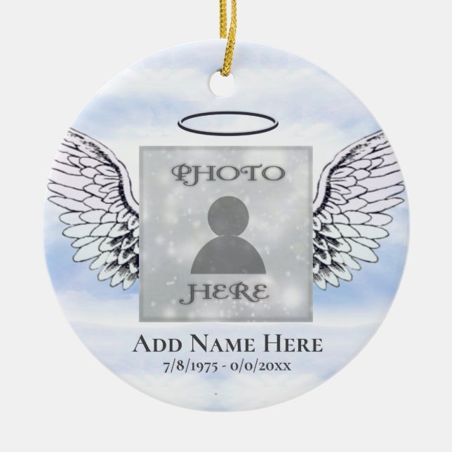Custom Foto Angel Wings Memorial Keramik Ornament (Vorne)