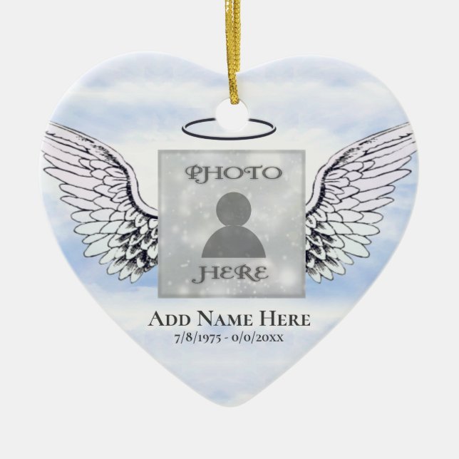 Custom Foto Angel Wings Memorial Keramik Ornament (Vorne)
