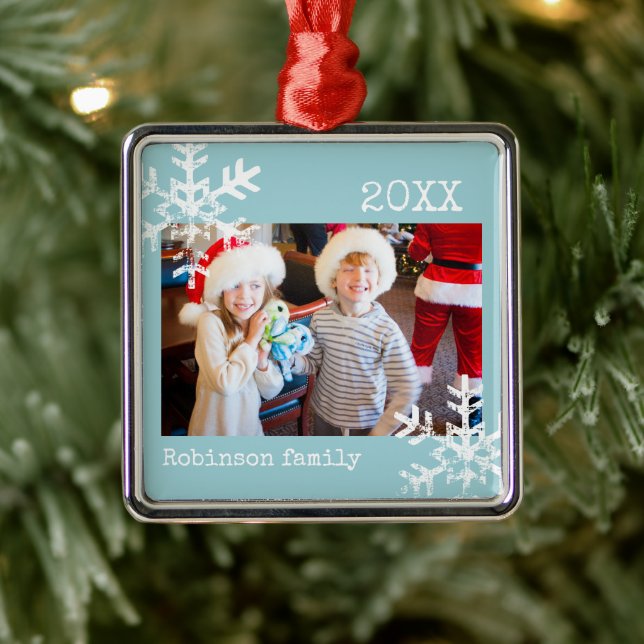 Custom Foto Aqua Blue Ornament mit Schneeflocken (Baum)