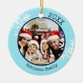 Custom Foto Aqua Blue Snowflake Circle Ornament