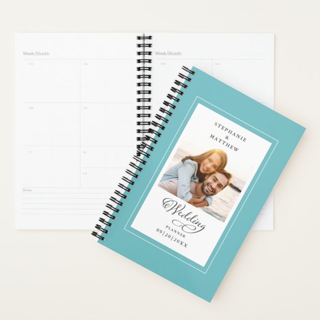 Custom Foto Aqua White Skript Hochzeit Planer (Anzeige)