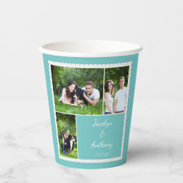 Custom Foto Aquamarin Blue and White Wedding Pappbecher