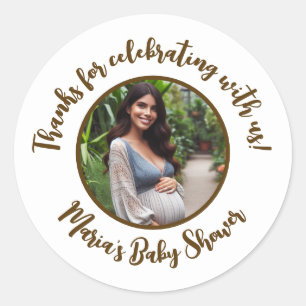 Custom Foto Baby Dusche Modernes Skript Vielen Dan Runder Aufkleber