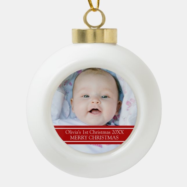 Custom Foto Baby's 1. Weihnachtsdekoration Keramik Kugel-Ornament (Vorderseite)