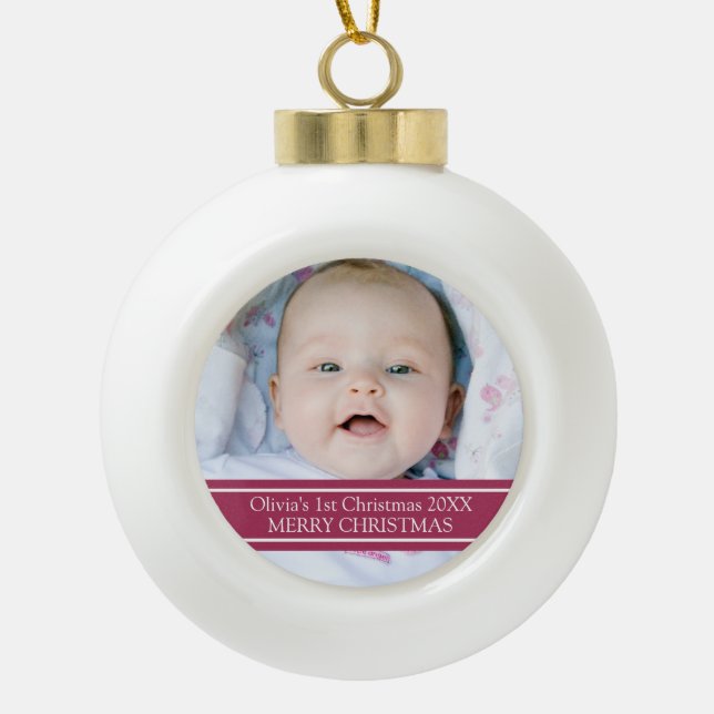 Custom Foto Baby's 1. Weihnachtsdekoration Keramik Kugel-Ornament (Vorderseite)