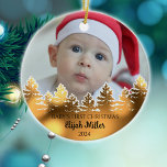 Custom Foto Baby's First Christmas Keramik Ornament<br><div class="desc">Dieses "Baby´s First Christmas"-Ornament besticht durch Foto,  Namen und Jahr.</div>