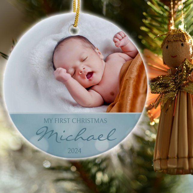 Custom Foto Baby's First Christmas Keramik Ornament (Von Creator hochgeladen)