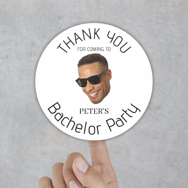Custom Foto Bachelor Party Danke Runder Aufkleber (Custom Photo Bachelor Party Thank You Classic Round Sticker
)