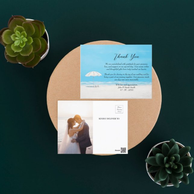 Custom Foto Beach Wedding Vielen Dank Postkarte (Von Creator hochgeladen)