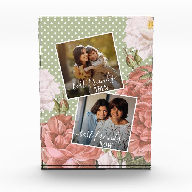 Custom Foto Best Friends dann und jetzt rosa Blume (Vorderseite)