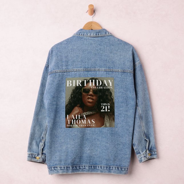 Custom Foto Birthday Party Magazine Cover Jeansjacke (Hangar)