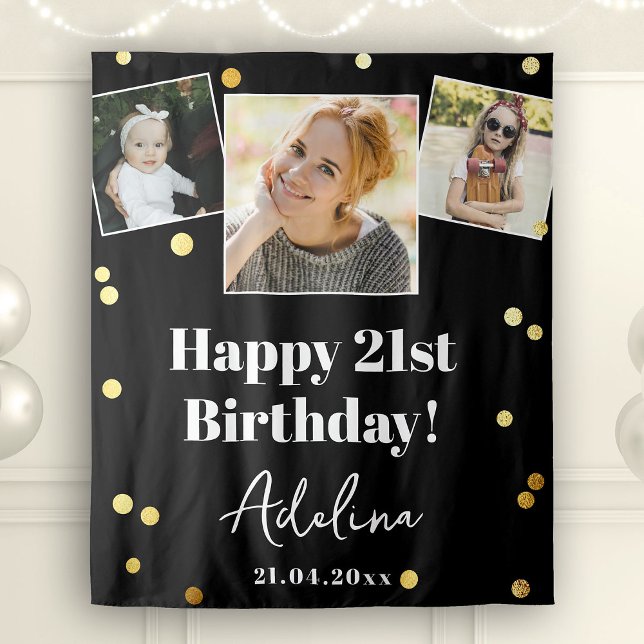 Custom Foto Birthday Party Modernes Gold Backgroun Wandteppich (Von Creator hochgeladen)