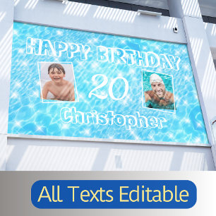 Custom Foto Birthday Pool Party Blue Water Ripple Banner