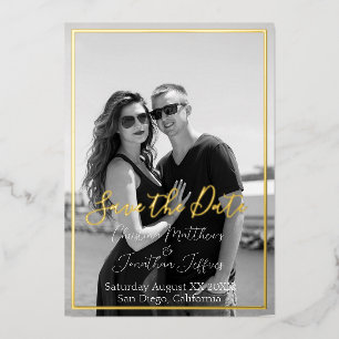 Custom Foto Black and White Gold Foil Hochzeit Folieneinladung