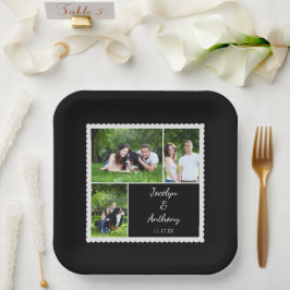 Custom Foto Black and White Wedding Pappteller