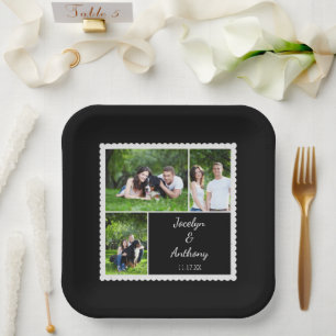 Custom Foto Black and White Wedding Pappteller