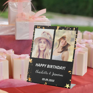 Custom Foto Black Gold Stars 2 Personen Geburtstag Sockelschild