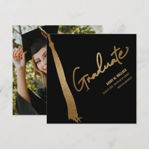 Custom Foto Black Gold Tassel Einzigartiger Abschl Dankeskarte