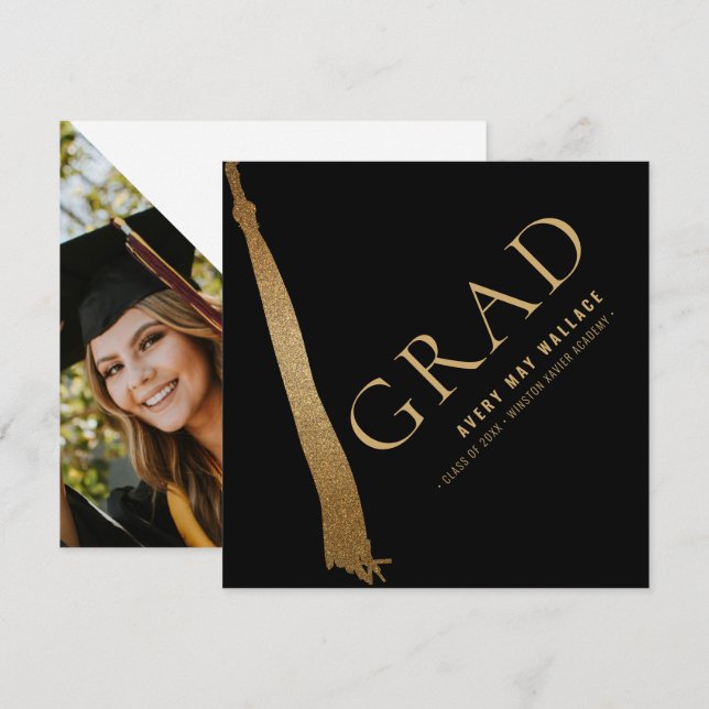 Custom Foto Black Gold Tassel Einzigartiger Abschl Dankeskarte (Vorne/Hinten)