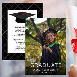 Custom Foto Black Grad Cap Graduation Party Einladung