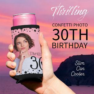 Custom Foto Black Pink Confetti 30. Geburtstag Selters Dosenkühler