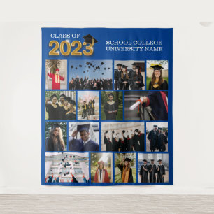 Custom Foto Blue Abschluss Class of 2023 School Wandteppich