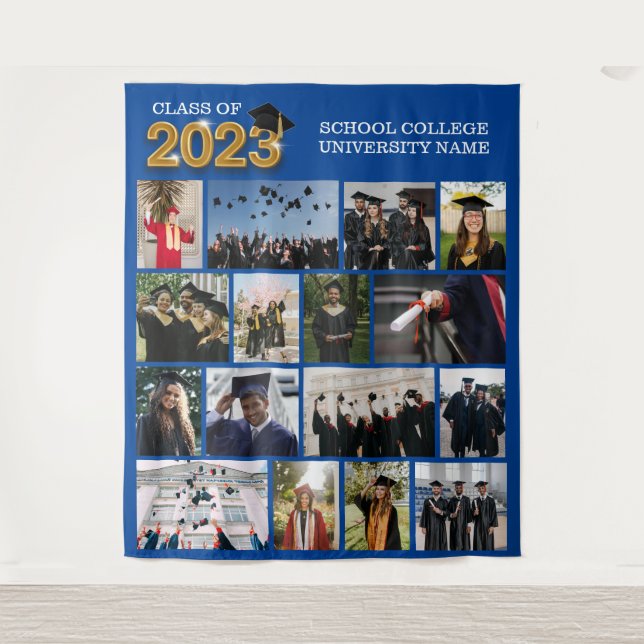 Custom Foto Blue Abschluss Class of 2023 School Wandteppich (Vorderseite)
