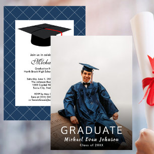 Custom Foto Blue Abschluss Class of Invitation Einladung