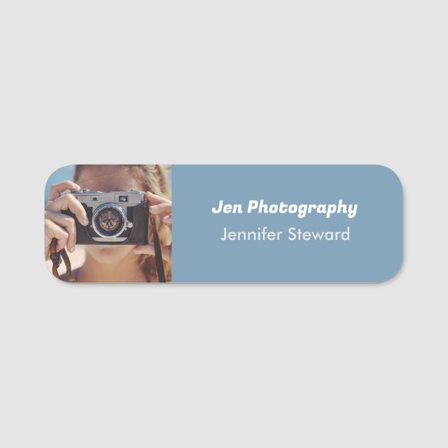 Custom Foto Blue Fotograf Namensschild (Vorderseite)