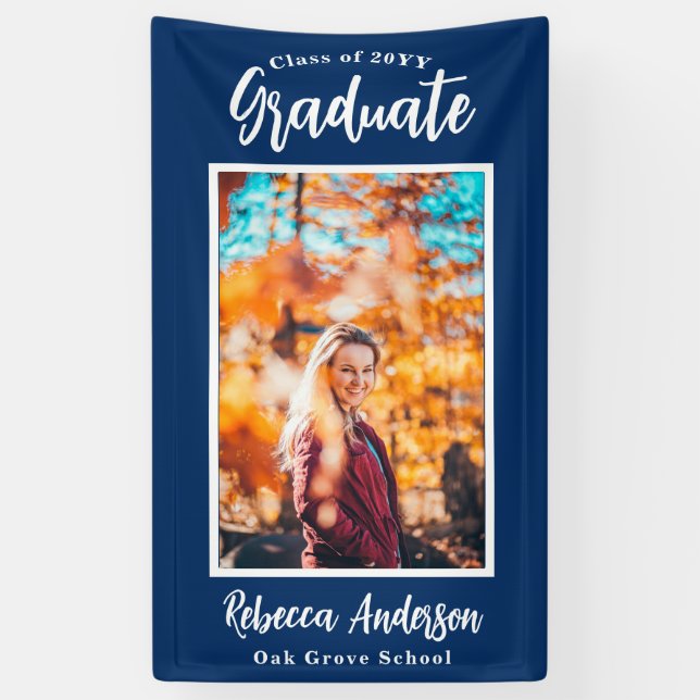 Custom Foto Blue School Color Abschluss Banner (Vertikal)
