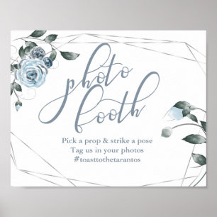 Custom Foto Booth Dusty Blue Floral Sign Poster