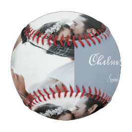 Custom Foto Bridge & Groom Script Name Dusty Blue Baseball