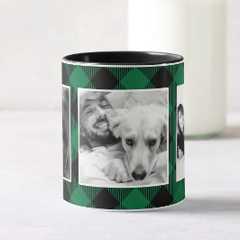 Custom Foto Buffalo Kariertes Muster Grün Weihnach Tasse