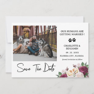 Custom Foto Burgundy Floral Dog Thema Save The Date