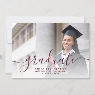 Custom Foto Burgundy Script Graduation Party Einladung