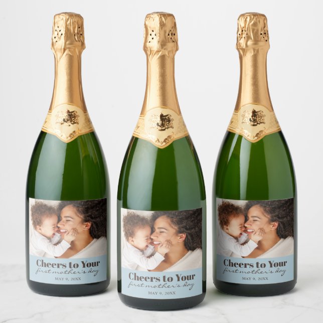 Custom Foto Cheers First Mother Day Sparkling W (Flaschen)