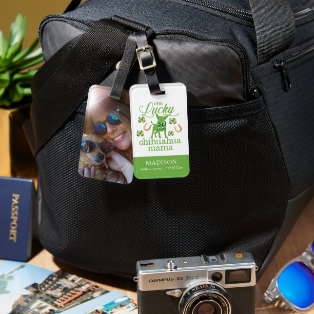 Custom Foto Chihuahua mama St. Patrick's Day Gepäckanhänger (Vorderseite & Rückseite)