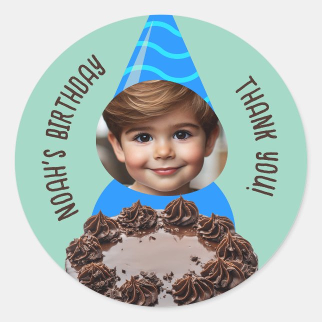 Custom Foto Chocolate Cake Birthday Party Hat Runder Aufkleber (Vorderseite)