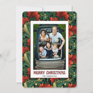 Custom Foto Christmas Art Nouveau Floral Pattern Feiertagskarte
